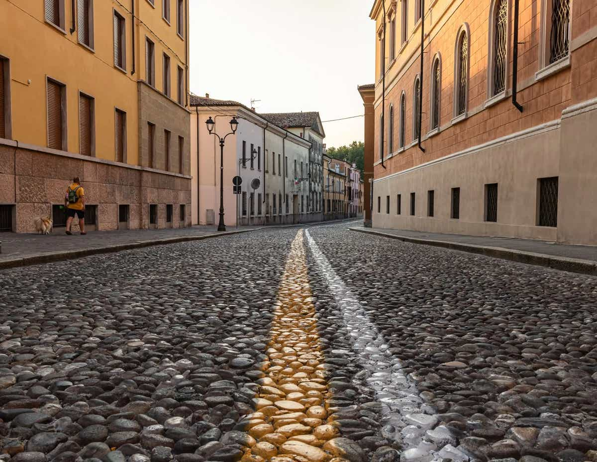 Foto van een verlaten straat in Mantove in Italie tijdens de Corona crisis.